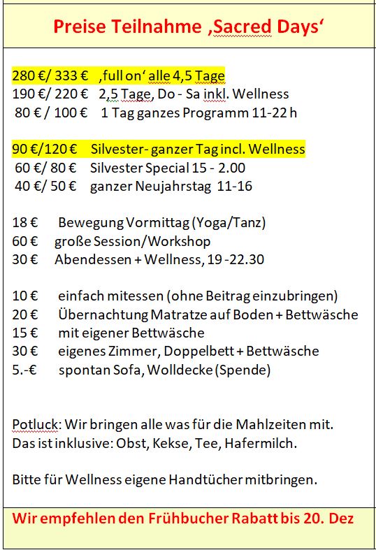 Silvester Event 2023 Hamburg Preisliste